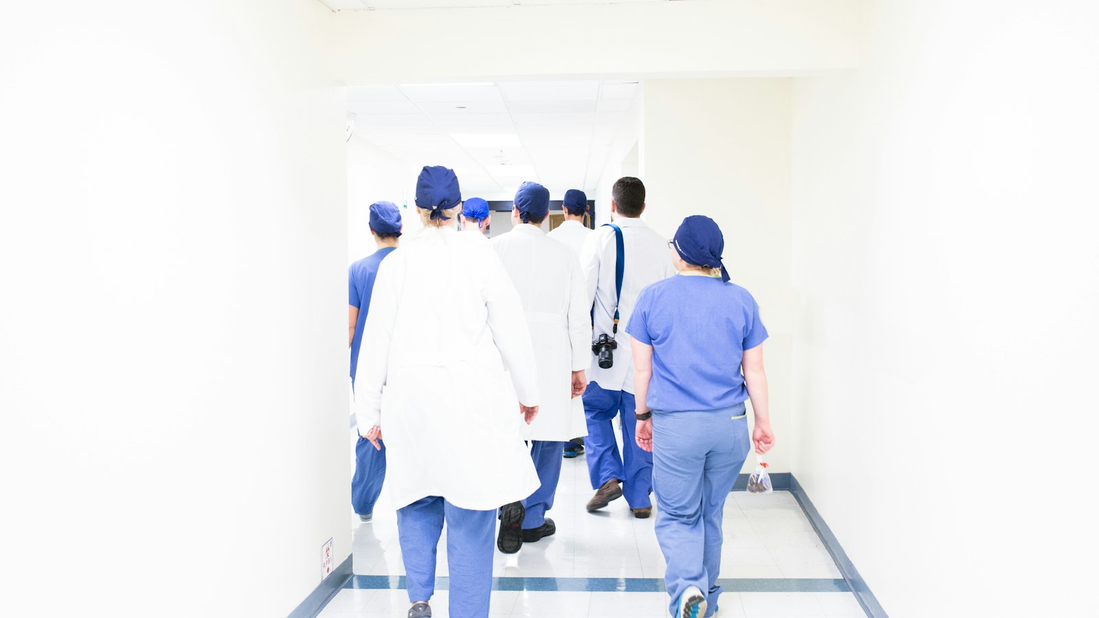 Doctors and medical staff in a hospital corridor