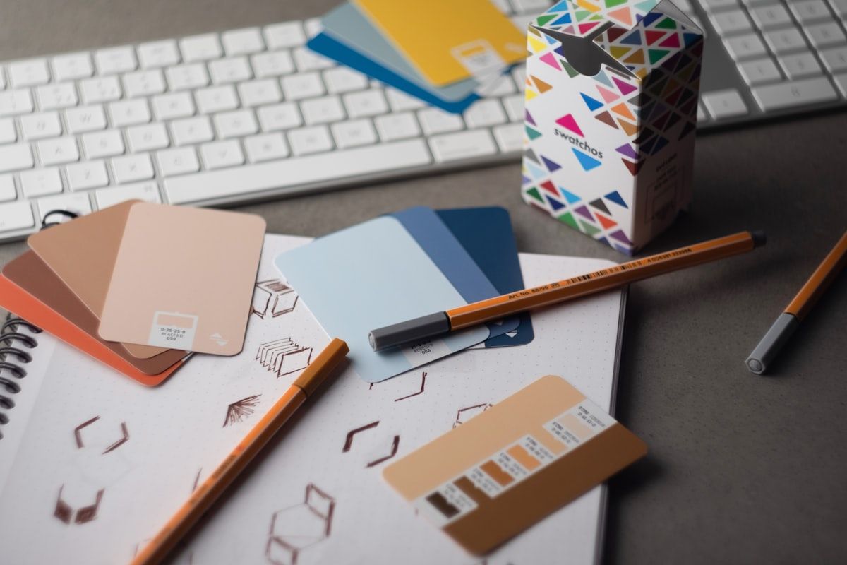 Designer desk with colour swatches