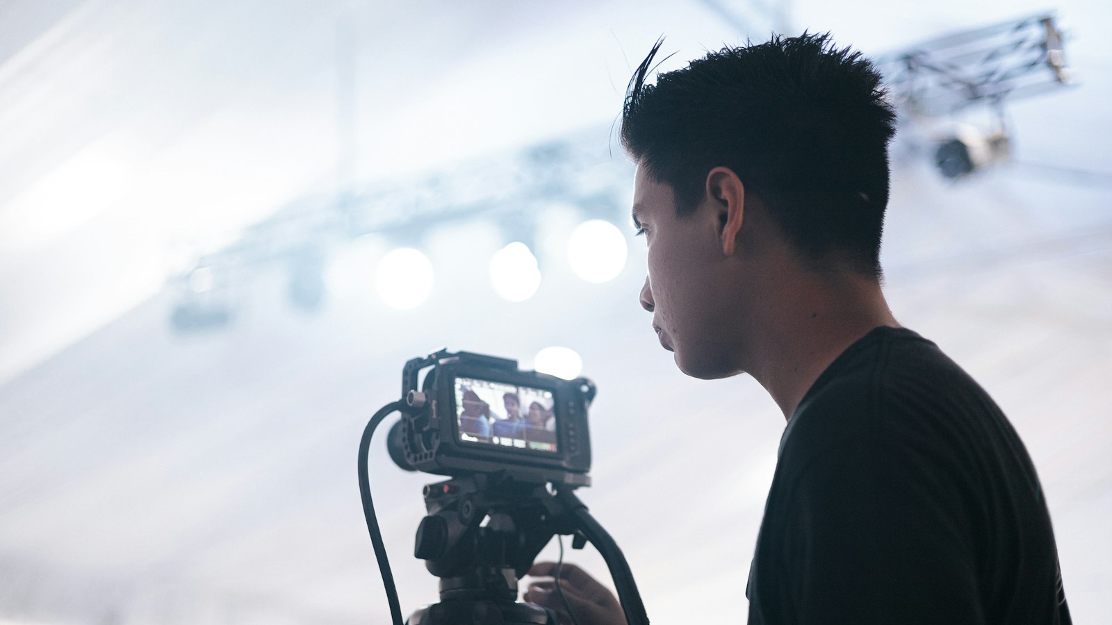 Videographer filming on location