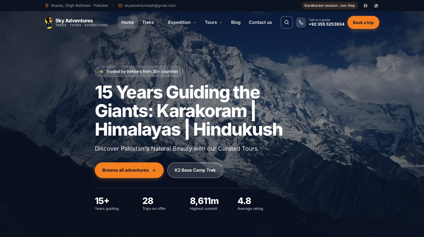 Sky Adventures website — 15 years guiding the Karakoram, Himalayas and Hindukush